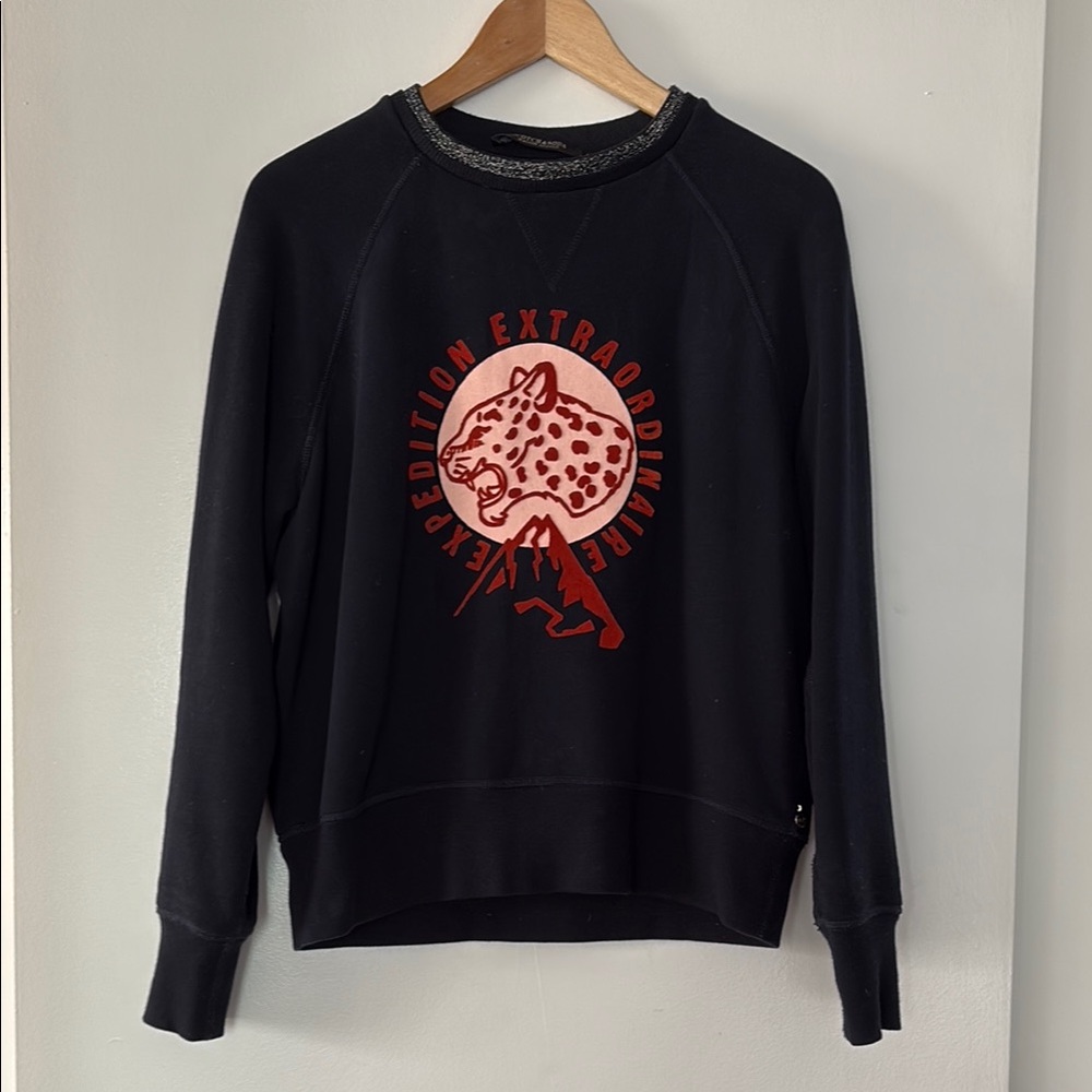 Scotch & Soda Black and Red Crewneck Sweater with Ribbed Details
